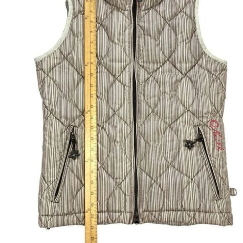 O'Neill Transit Quilted Puffer Vest Women S Tan Brown Striped Goose Down Outdoor